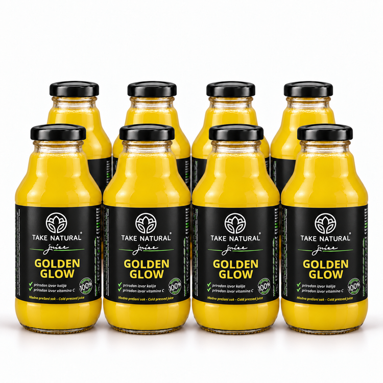 TAKE NATURAL – GOLDEN GLOW hladno prešani sok – paket 8 × 330 ml