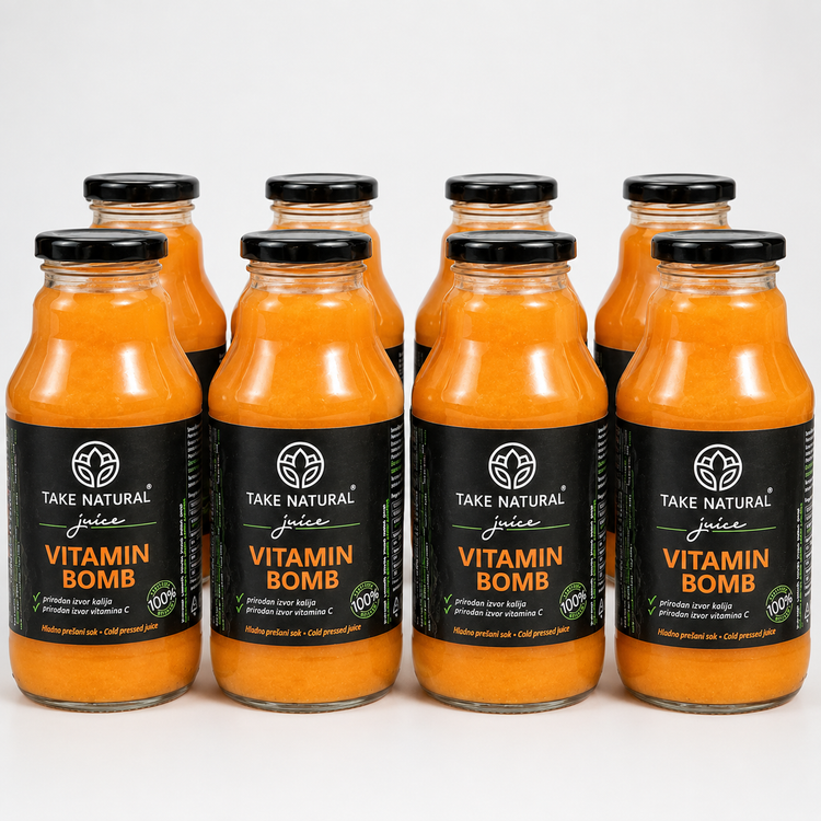 TAKE NATURAL – VITAMIN BOMB hladno prešani sok – paket 8 × 330 ml